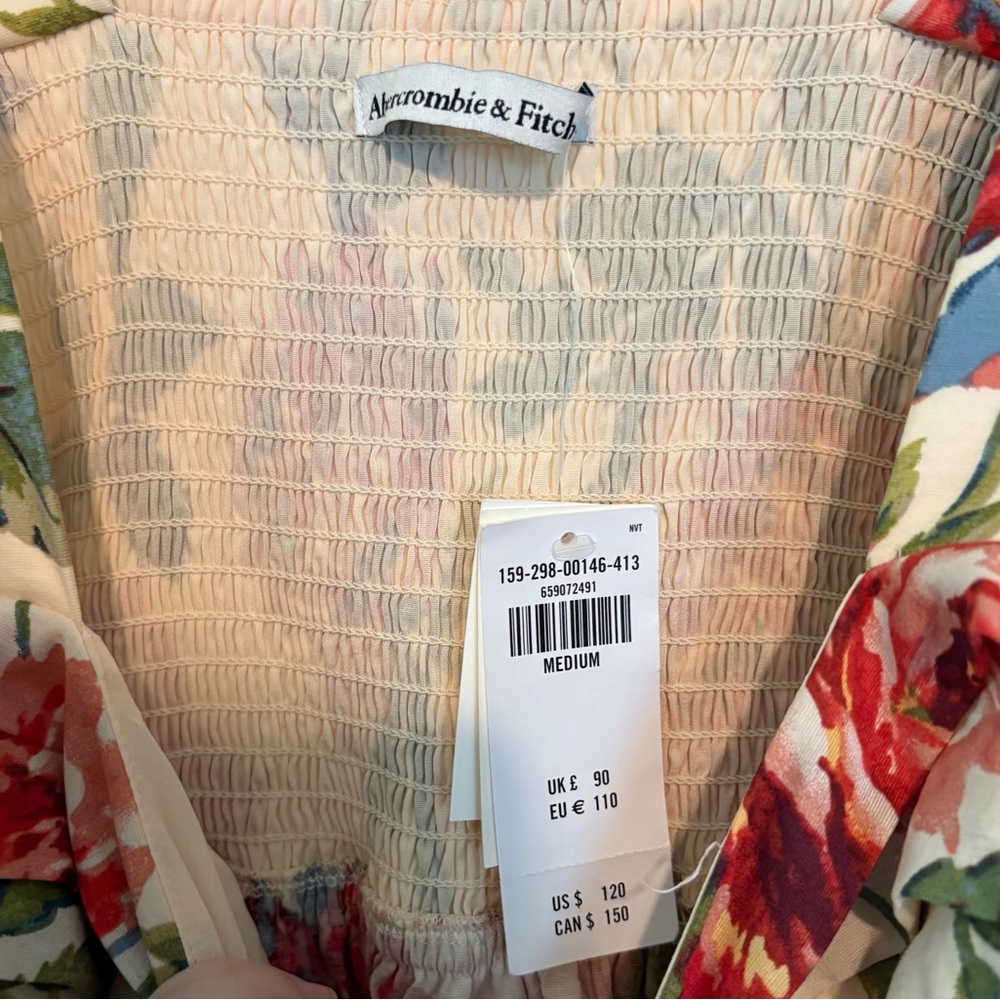 Abercrombie & Fitch White Floral Maxi Dress with Red & Green Print - Picture 7 of 10
